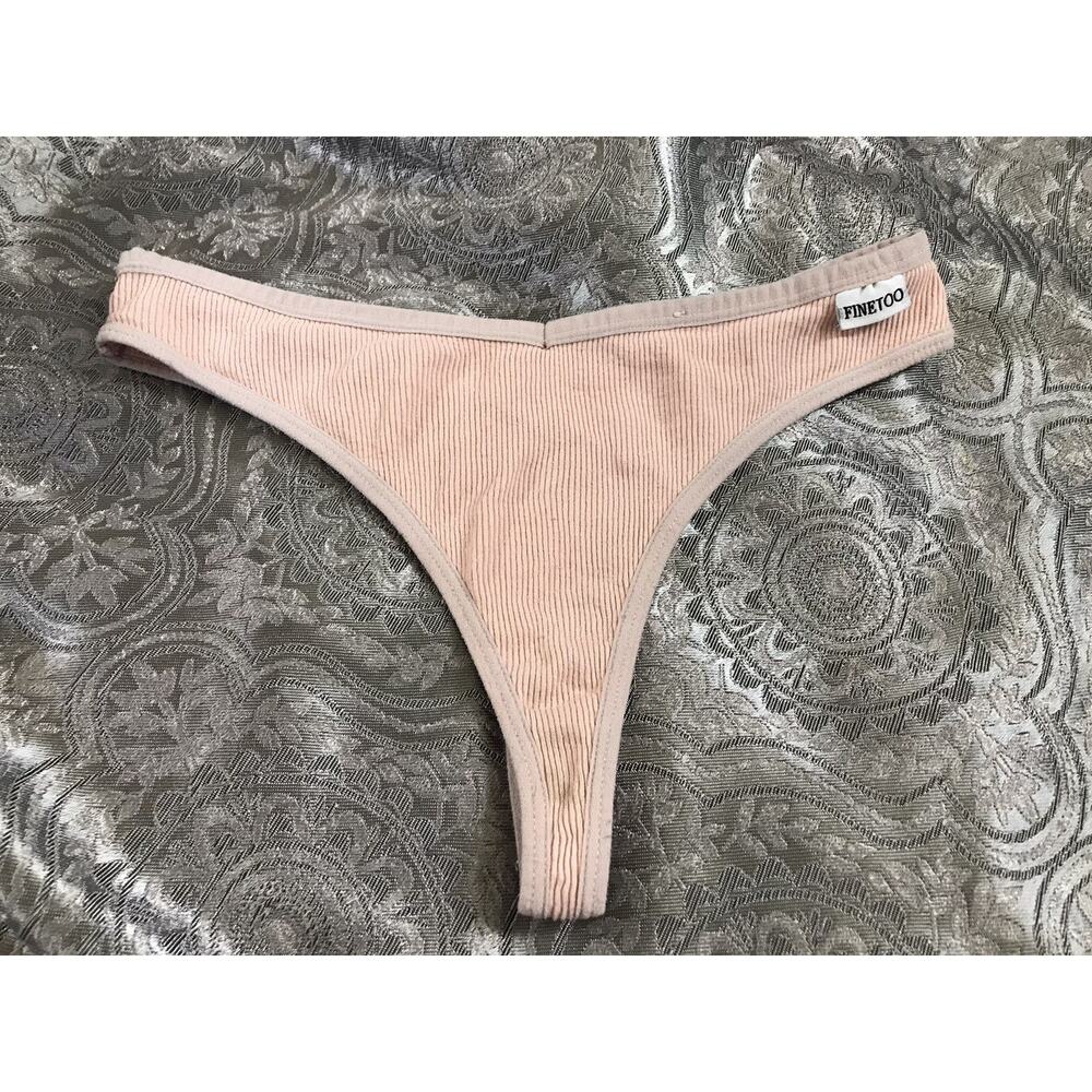 FINETOO Pink Ribbed Bikini Thong Panties Women’s Small Undewear
